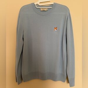 MAISON KITSUNE Sky Blue Crewneck Sweater with Fox Emblem